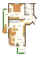 [Translate to english:] Grundriss Ferienwohnung Gantkofel (ca. 45m)