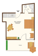 [Translate to english:] Grundriss Ferienwohnung Wei- & Schwarzhorn (ca. 35m)